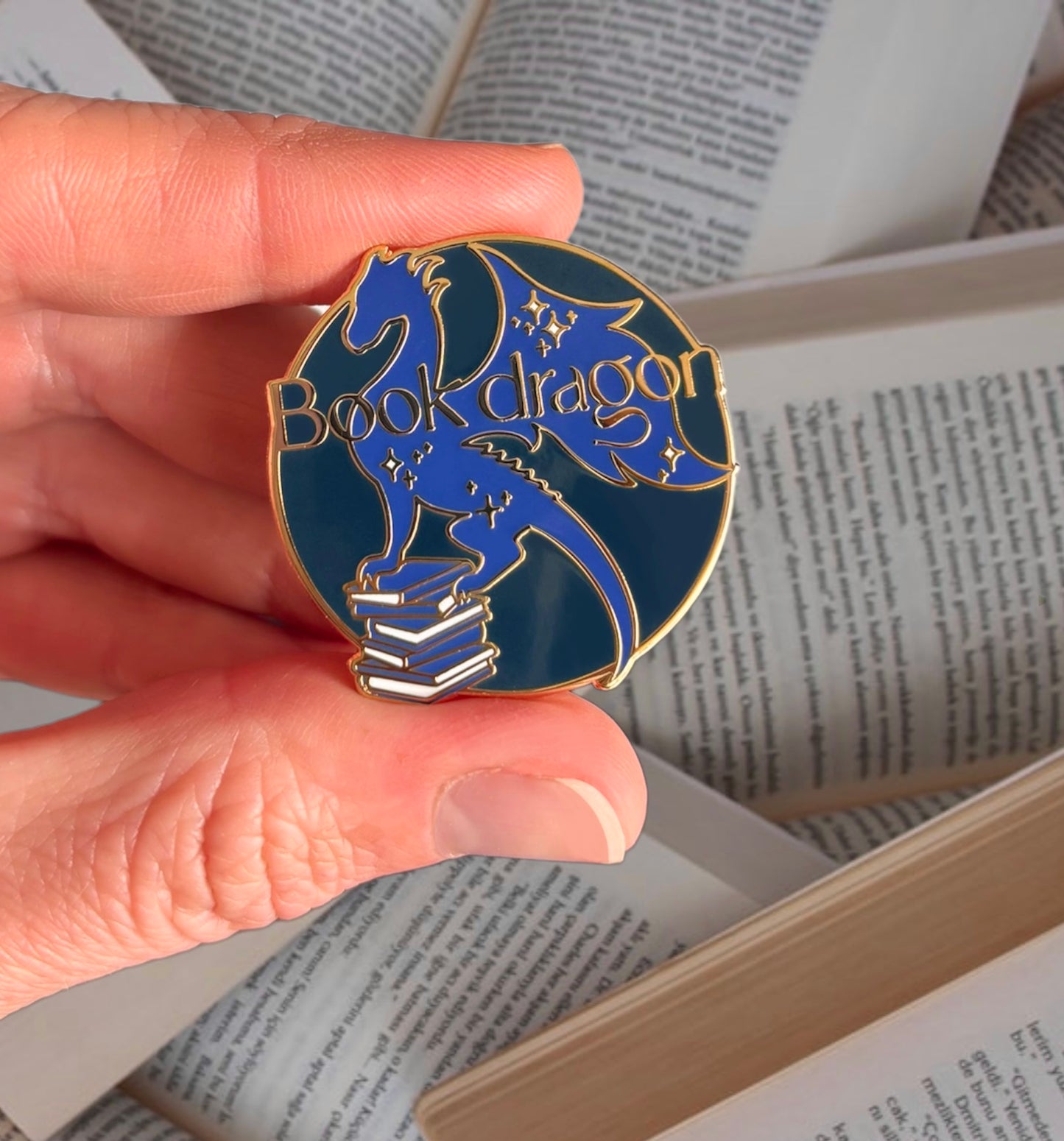 Book dragon enamel pin