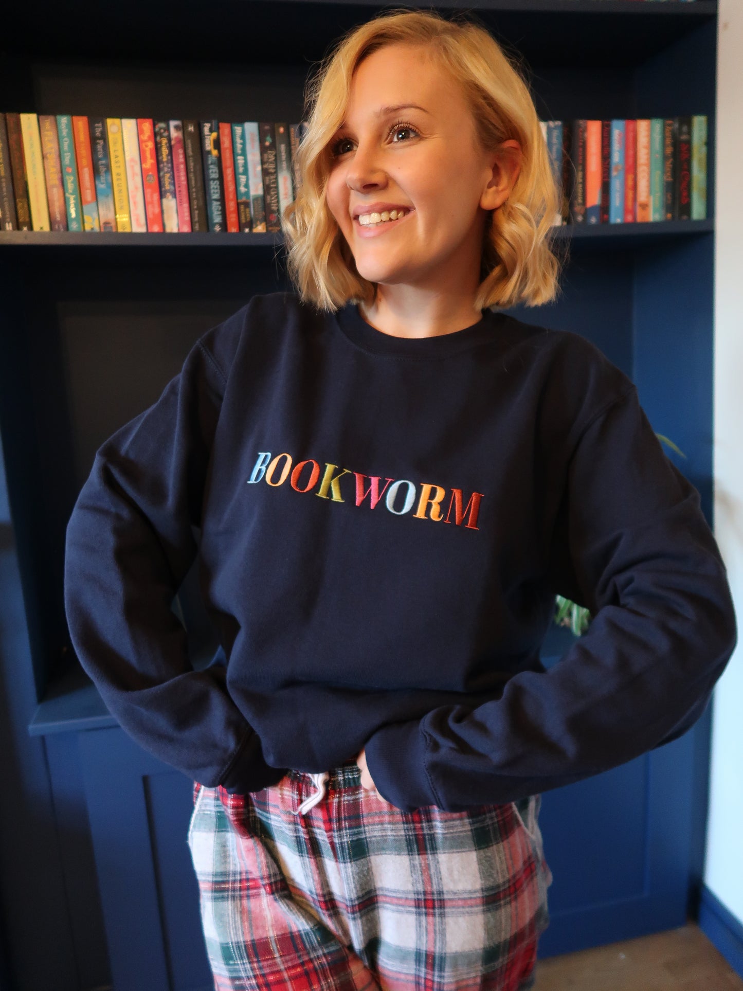 Navy Oversized Embroidered Book Sweater