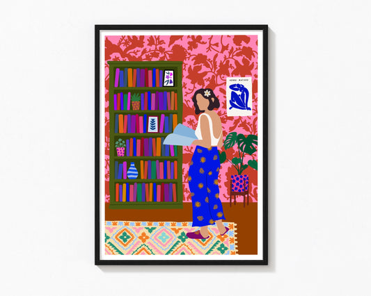 Colourful Woman Print | Patterned Floral Woman Wall Art | Eclectic Print | Bookish Print | Abstract Patterned Woman | Fashion Print