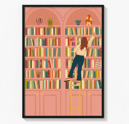 Bookcase of Dreams Art Print | Rolling Ladder Wall Art