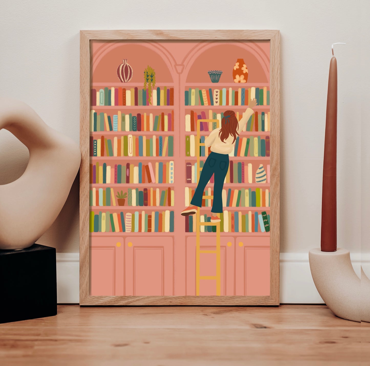 Bookcase of Dreams Art Print | Rolling Ladder Wall Art