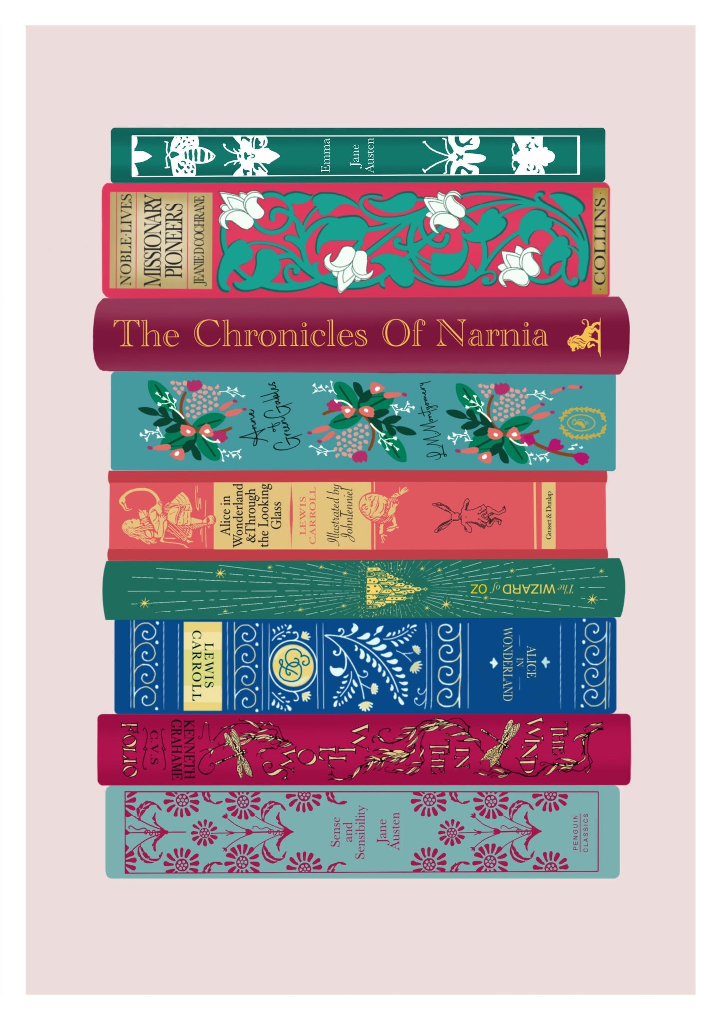 Pretty Book Spines Print | Bookish Print | Gifts for Book Lovers | Gifts for Bookworm | Office Decor | Book Print