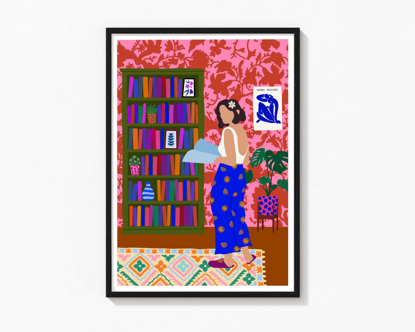 Colourful Woman Print | Patterned Floral Woman Wall Art | Eclectic Print | Bookish Print | Abstract Patterned Woman | Fashion Print