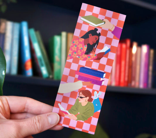 Girls Reading Bookmark | Double-sided | Pink Colourful Bookmark | Cute Bookmark | Gift for Book Lover Bookworm