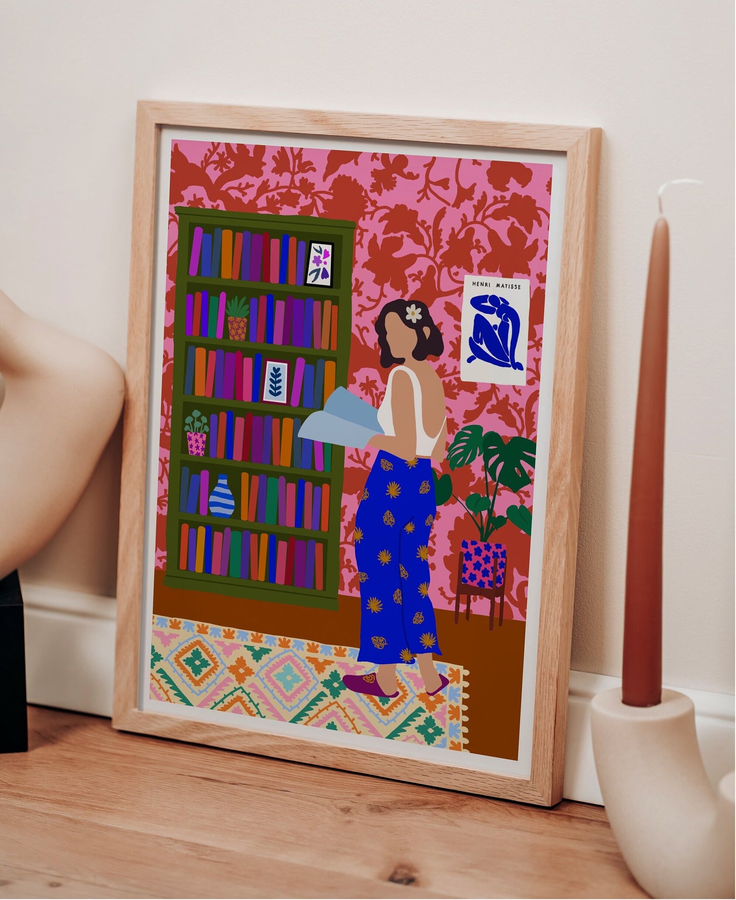 Colourful Woman Print | Patterned Floral Woman Wall Art | Eclectic Print | Bookish Print | Abstract Patterned Woman | Fashion Print