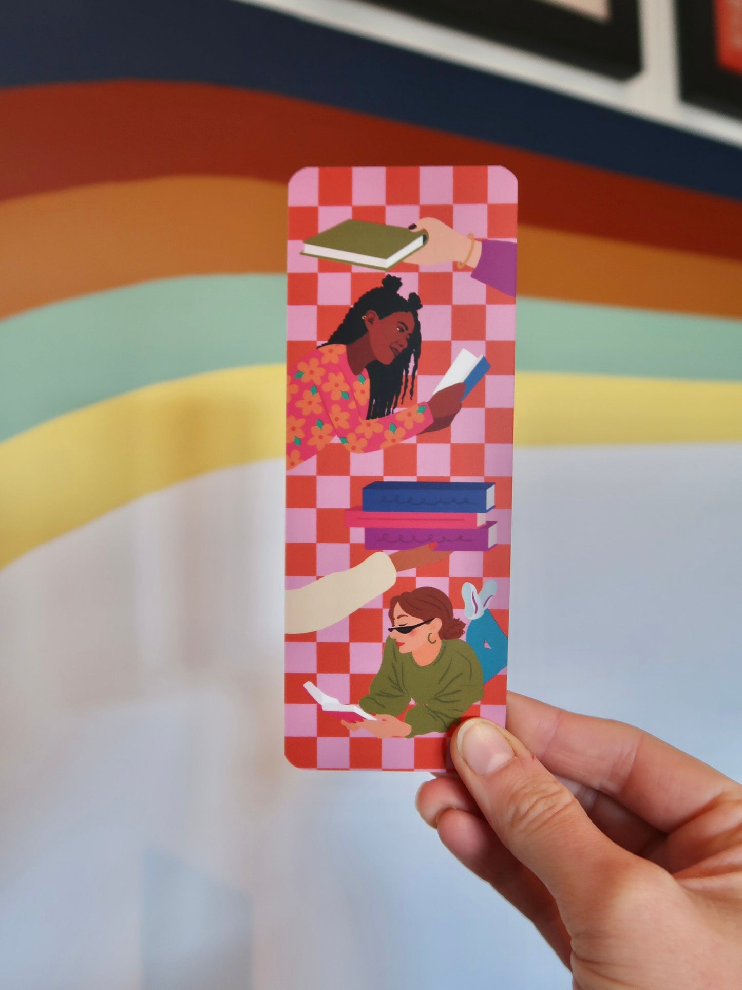 Girls Reading Bookmark | Double-sided | Pink Colourful Bookmark | Cute Bookmark | Gift for Book Lover Bookworm