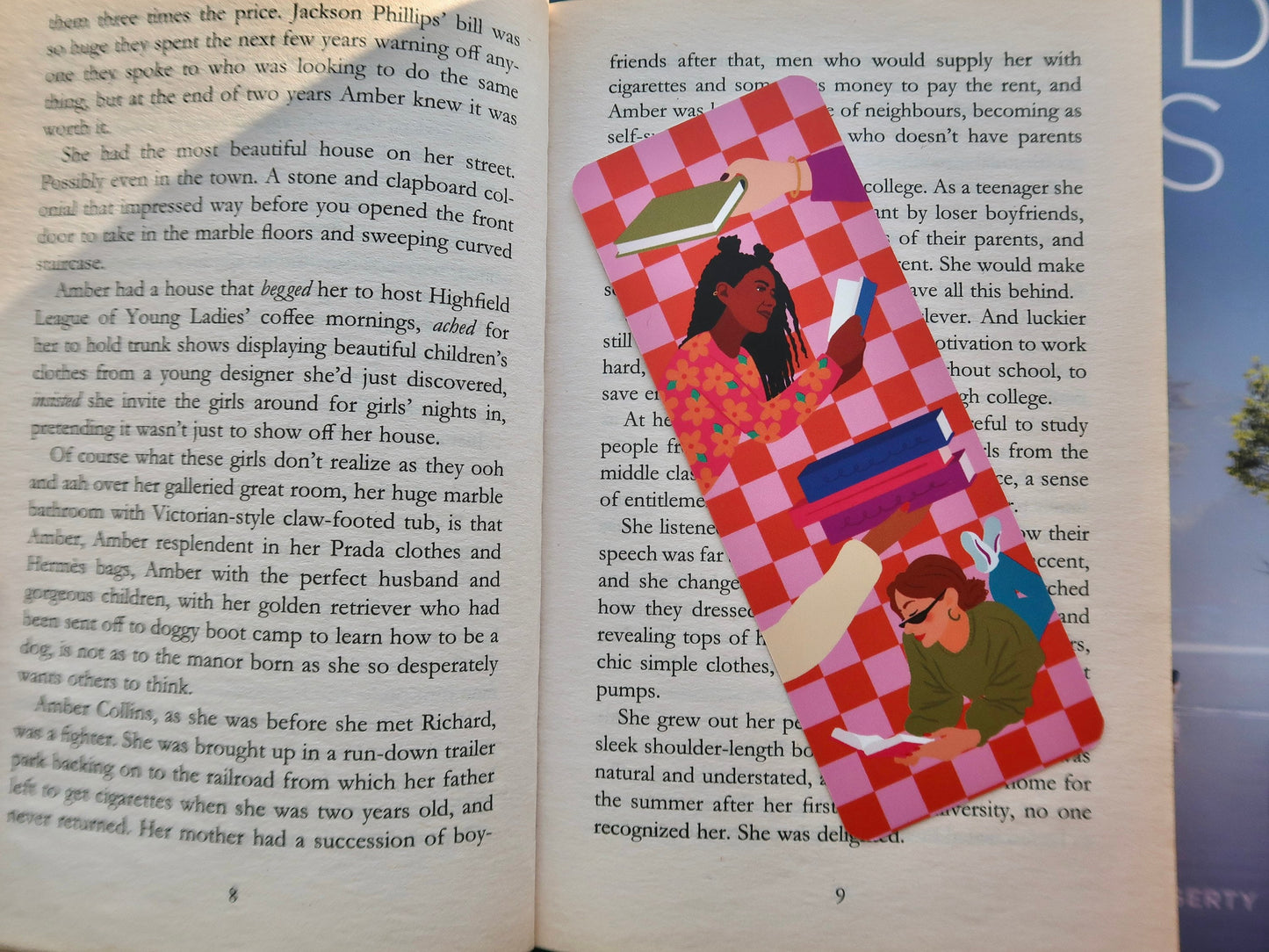 Girls Reading Bookmark | Double-sided | Pink Colourful Bookmark | Cute Bookmark | Gift for Book Lover Bookworm