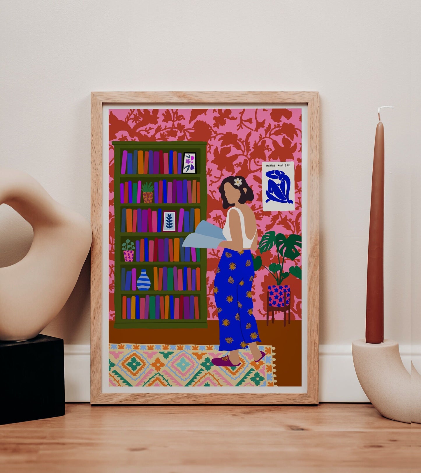 Colourful Woman Print | Patterned Floral Woman Wall Art | Eclectic Print | Bookish Print | Abstract Patterned Woman | Fashion Print